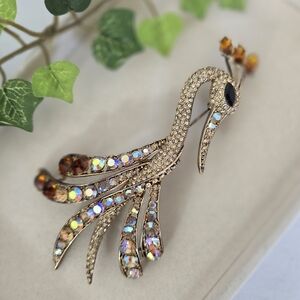 Vintage Statement Gold with Crystal Peacock Brooch Pin